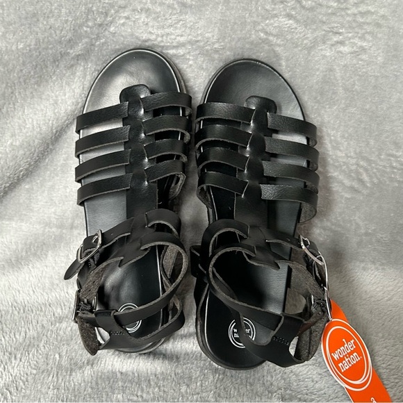Wonder Nation Gladiator Sandals Girl’s Size 3 Black Strappy Open Toe Shoes - Picture 6 of 9